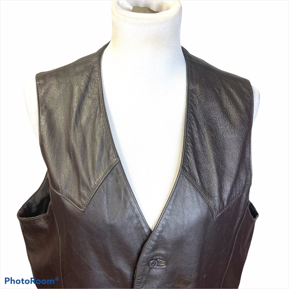 Adler Vintage leather button moto vest brown L - Picture 4 of 16